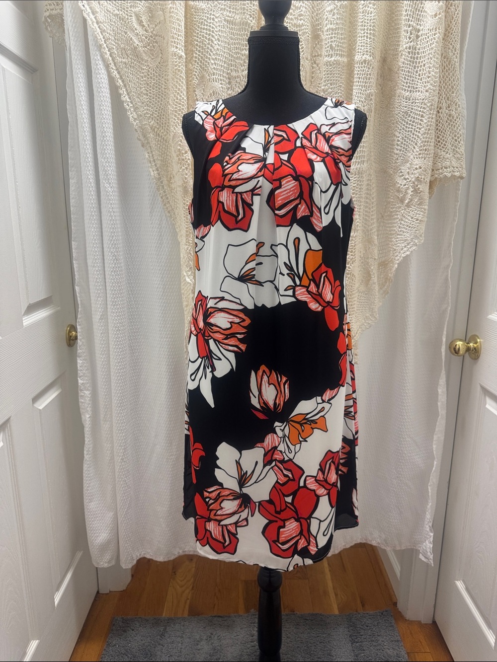 Worthington Floral Sheath Dress - Orange, Black and White